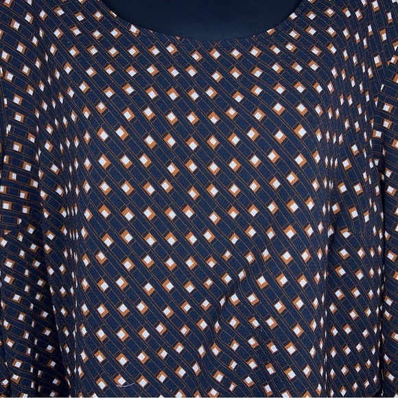LARGE APT 9 BLACK BROWN WHITE SQUARE PRINT ART DECO BLOUSE STRETCH - Picture 4 of 12
